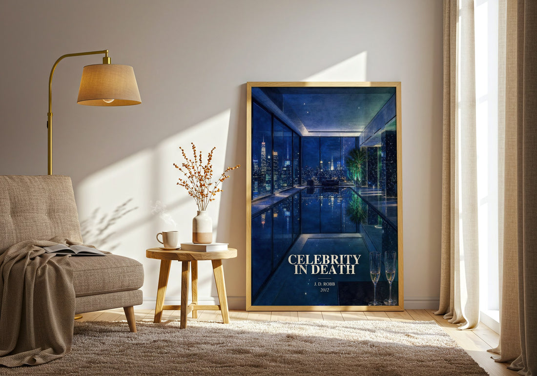 Celebrity In Death watercolour print in frame leaning in hallway – mystery wall art (mockup)