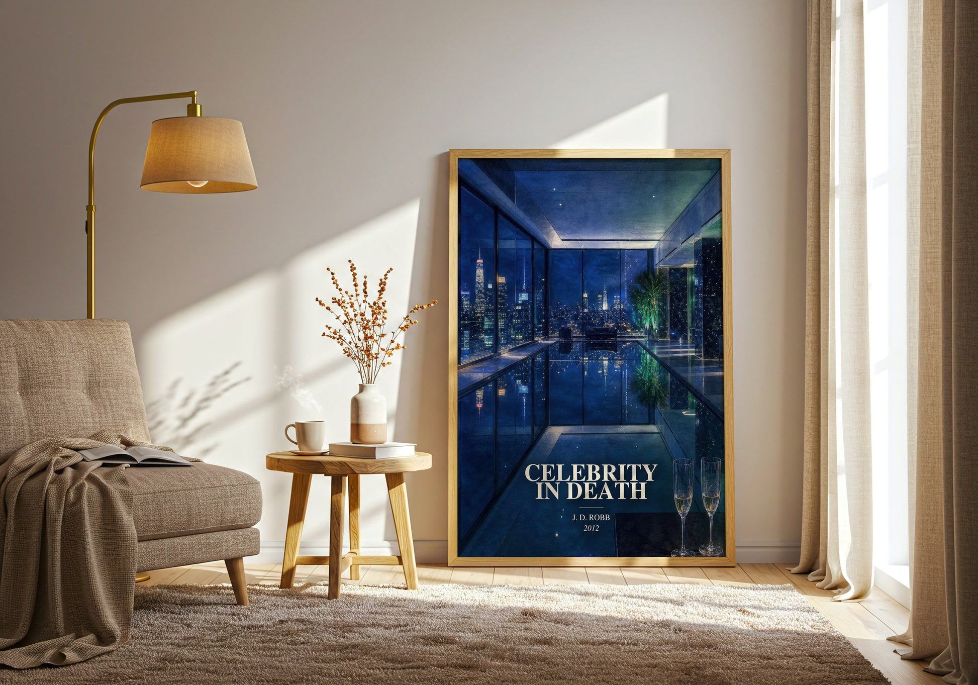 Celebrity In Death watercolour print in frame leaning in hallway – mystery wall art