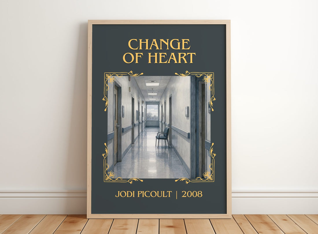 Change of Heart Classic Book Art Print by Jodi Picoult – framed print leaning on a wooden floor