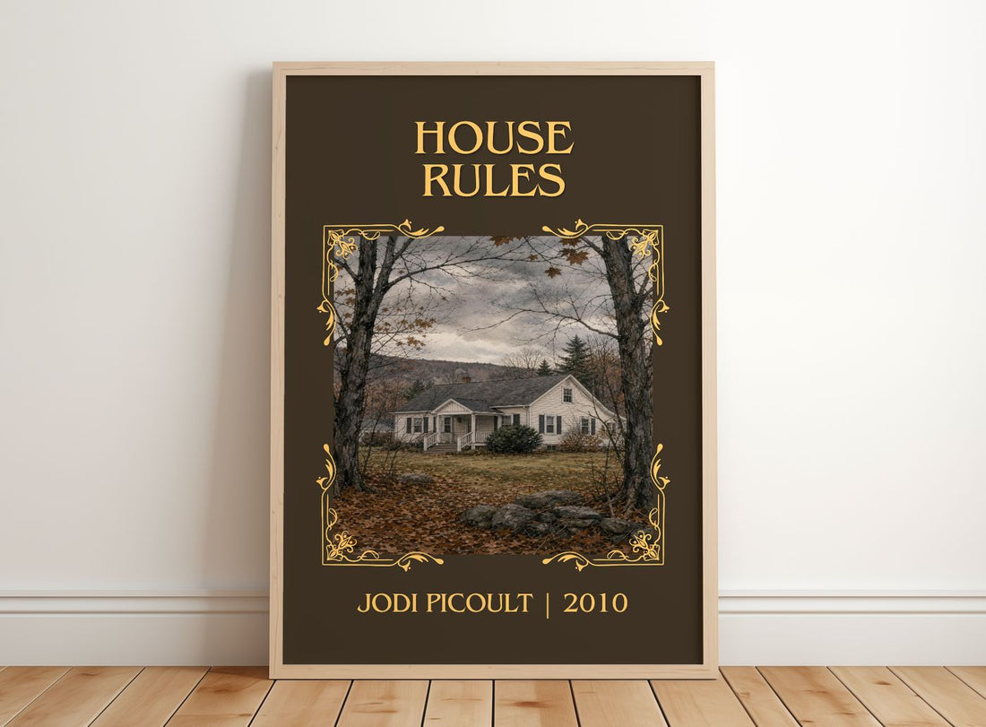 House Rules Classic Book Art Print by Jodi Picoult – framed print leaning on a wooden floor