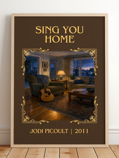 Sing You Home Classic Book Art Print by Jodi Picoult – framed print leaning on a wooden floor