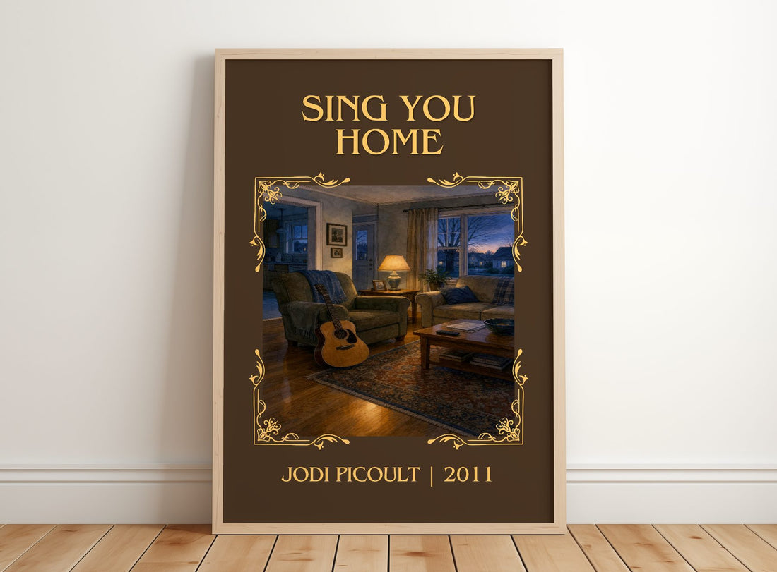 Sing You Home Classic Book Art Print by Jodi Picoult – framed print leaning on a wooden floor