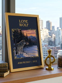 Lone Wolf Classic Book Art Print by Jodi Picoult – framed print on a city-view windowsill