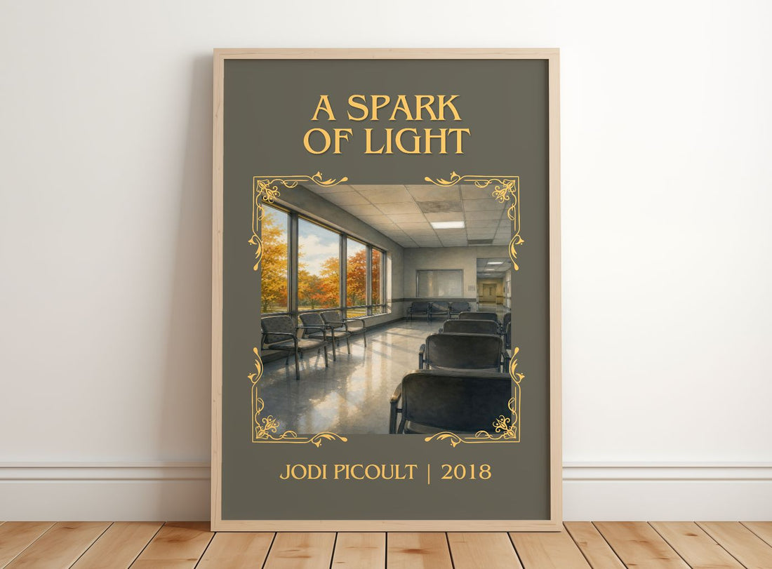 A Spark of Light Classic Book Art Print by Jodi Picoult – framed print leaning on a wooden floor