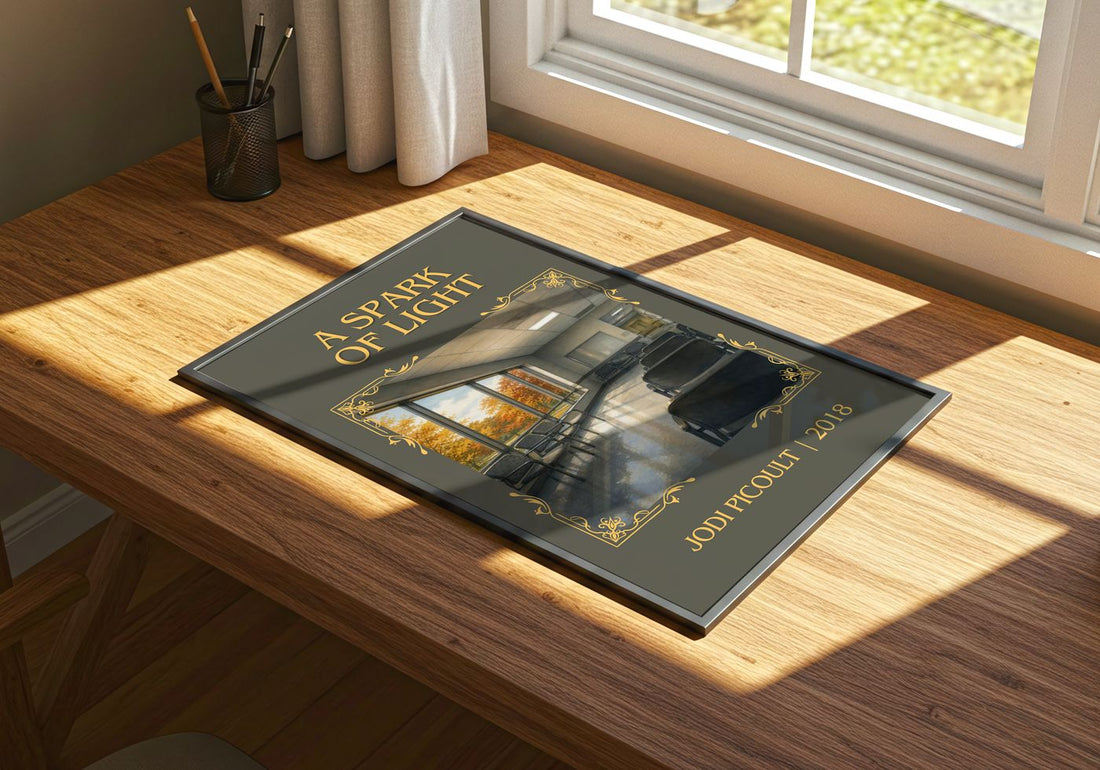 A Spark of Light Classic Book Art Print by Jodi Picoult – print on a sunlit desk