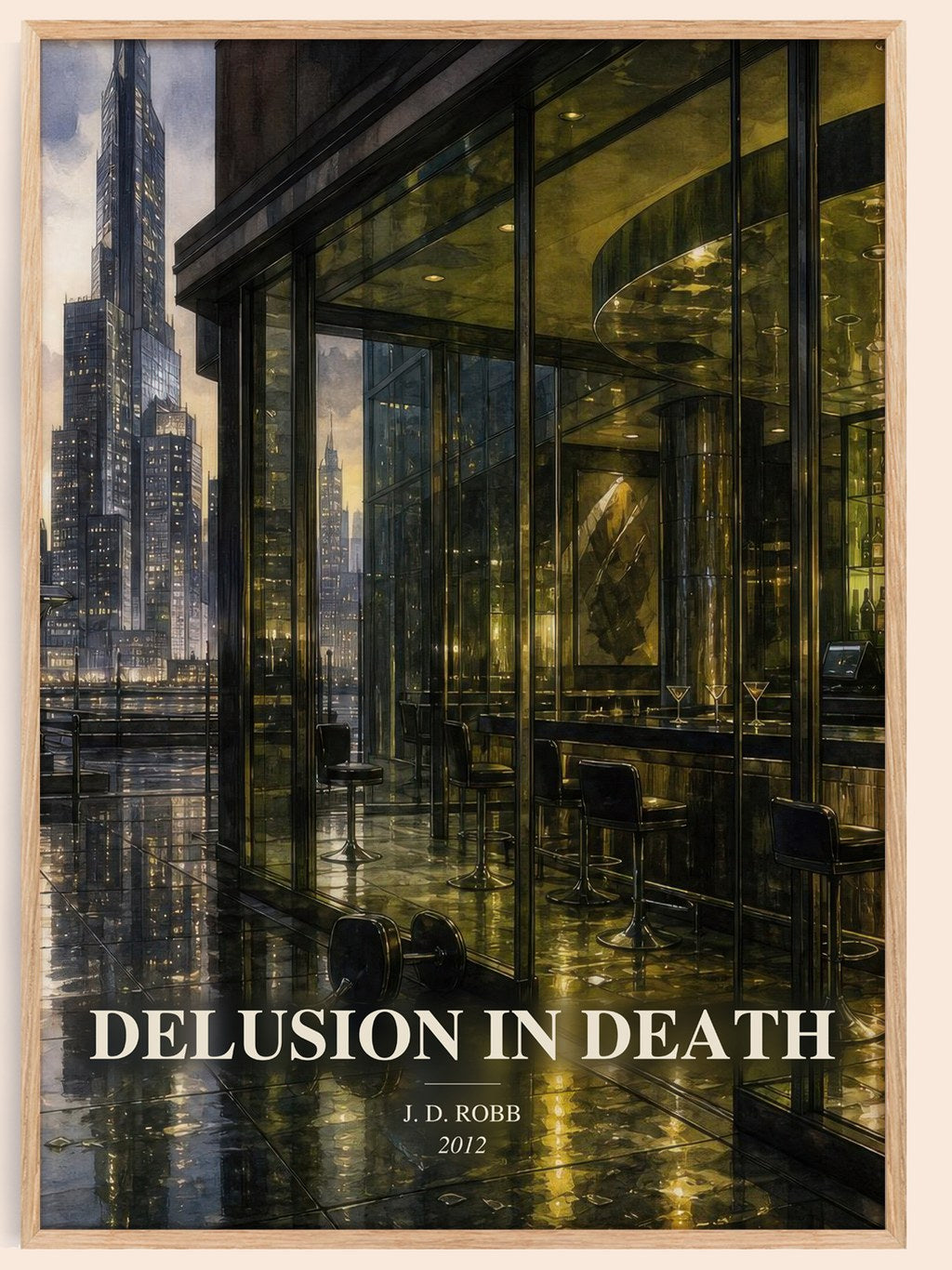 Delusion In Death watercolour book poster by J. D. Robb – framed literary art print