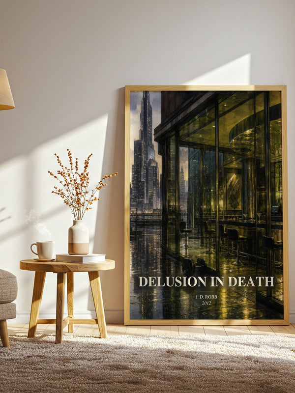 Delusion In Death watercolour print in frame leaning in hallway – mystery wall art