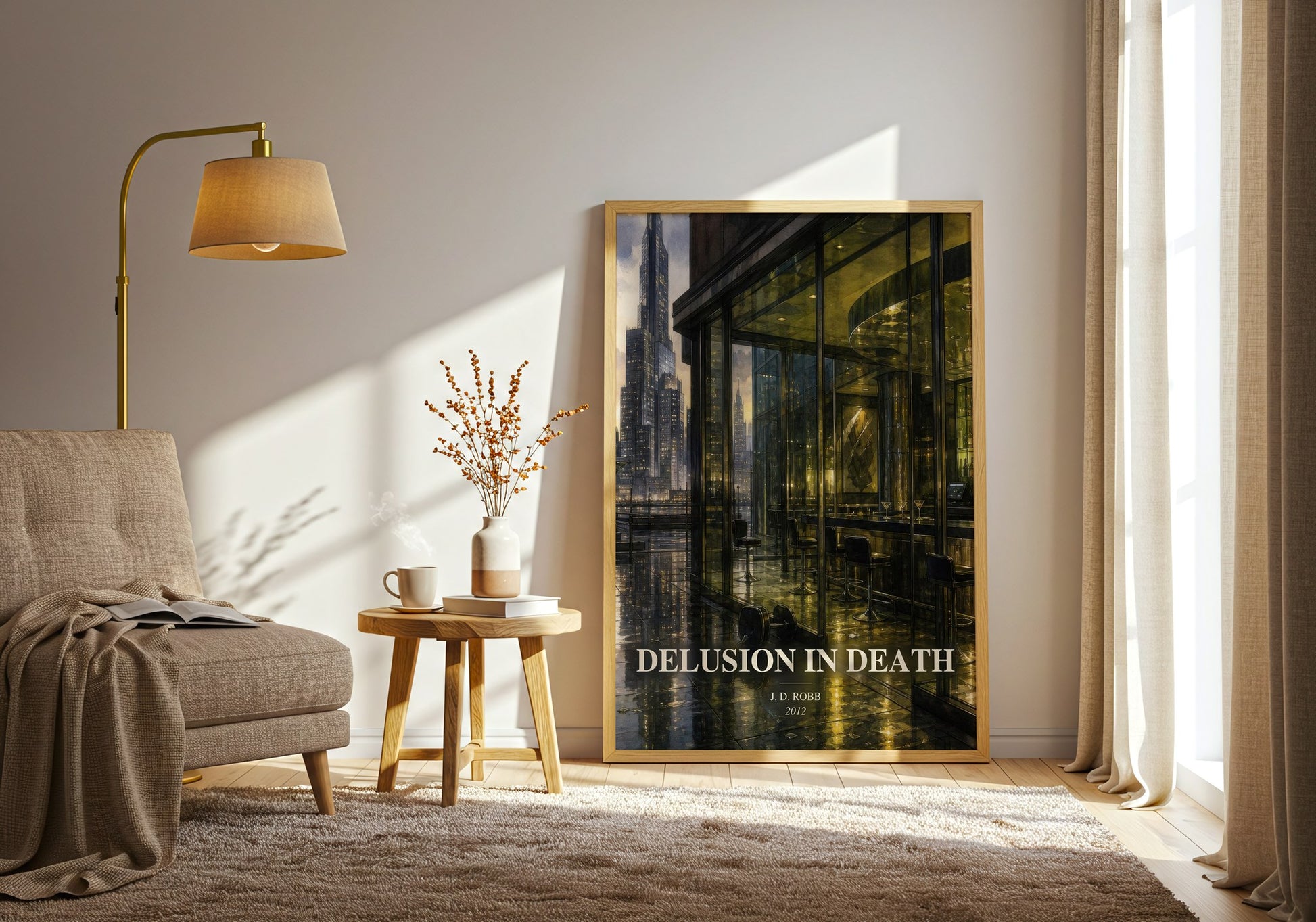 Delusion In Death watercolour print in frame leaning in hallway – mystery wall art