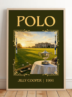 Polo Classic Book Art Print by Jilly Cooper – framed print leaning on a wooden floor