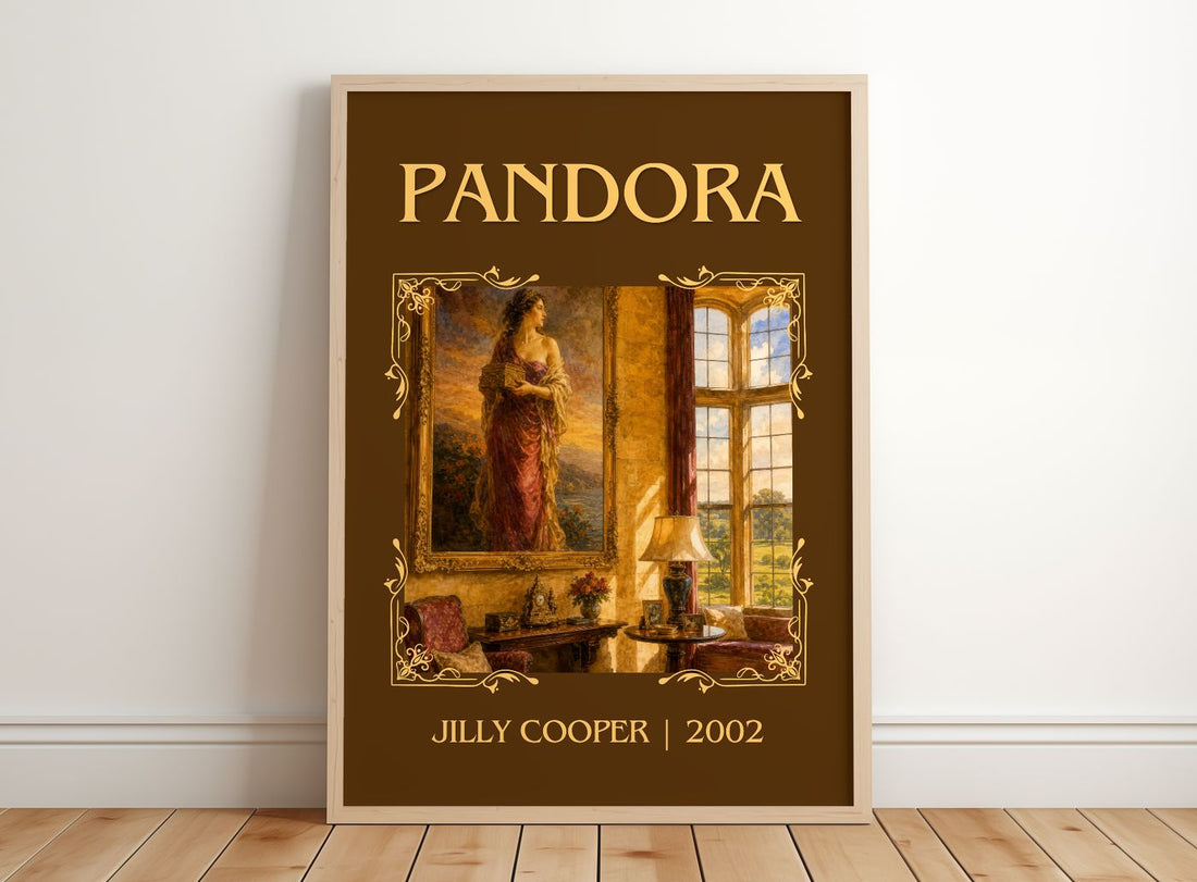 Pandora Classic Book Art Print by Jilly Cooper – framed print leaning on a wooden floor