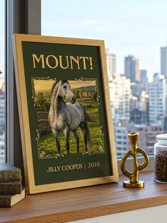 Mount! Classic Book Art Print by Jilly Cooper – framed print on a city-view windowsill
