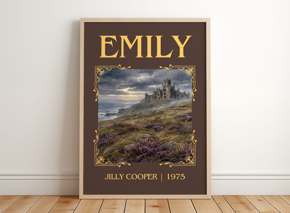 Emily Classic Book Art Print by Jilly Cooper – framed print leaning on a wooden floor