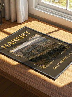 Harriet Classic Book Art Print by Jilly Cooper – print on a sunlit desk