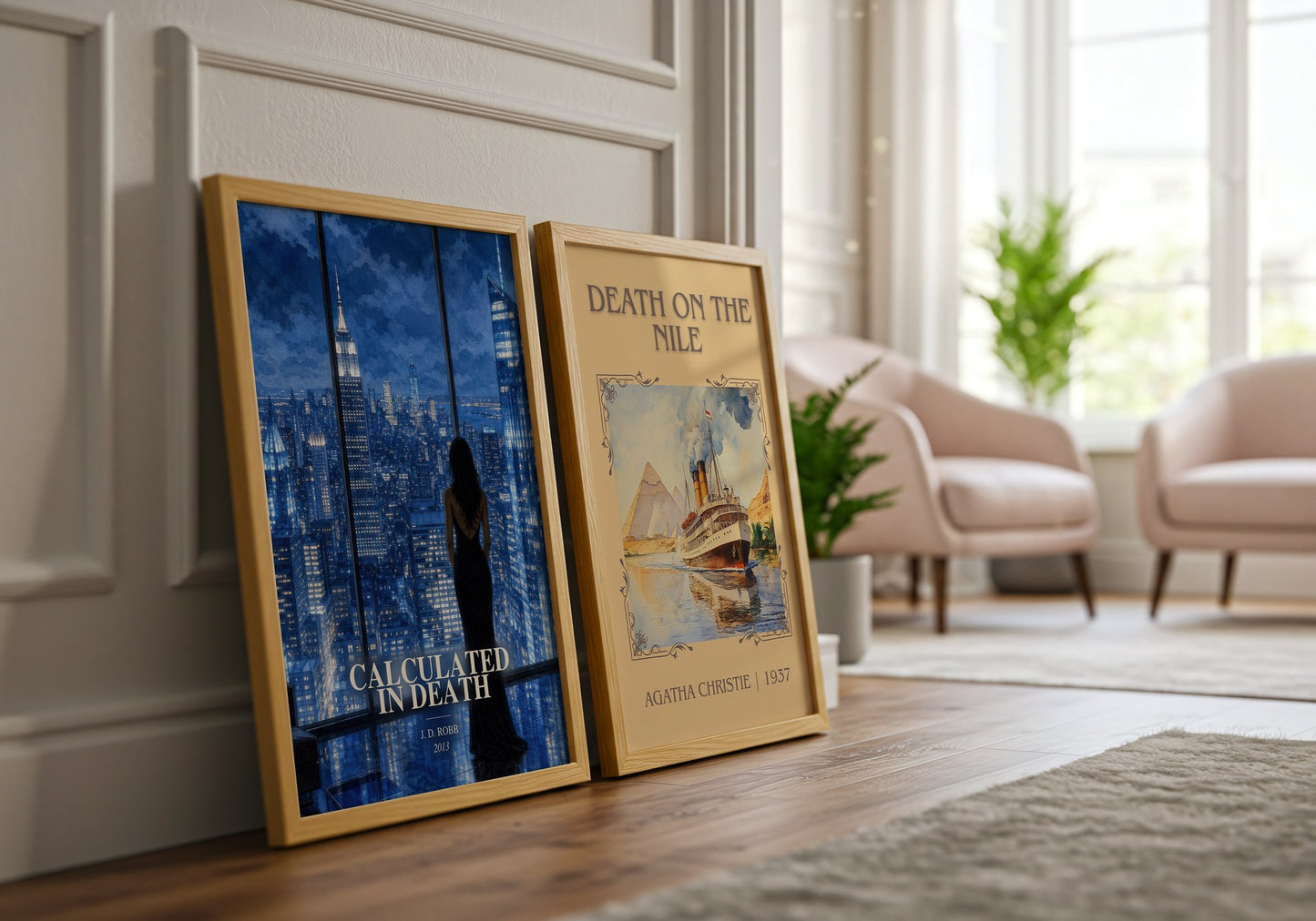 Calculated In Death watercolour print framed by window – literary home decor