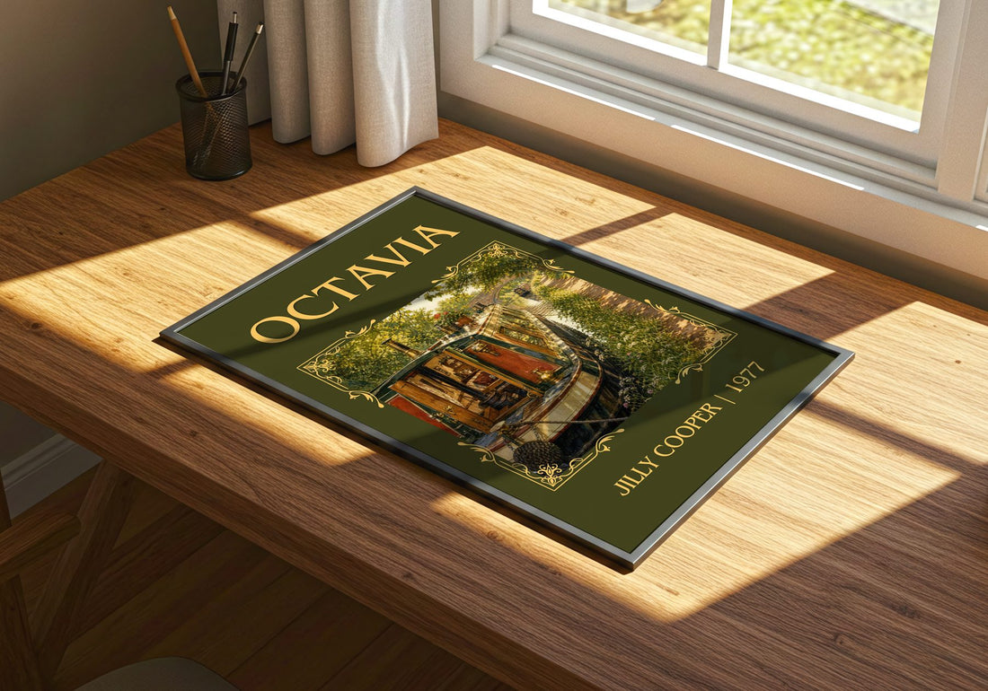 Octavia Classic Book Art Print by Jilly Cooper – print on a sunlit desk