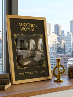 Another Woman Classic Book Art Print by Penny Vincenzi – framed print on a city-view windowsill