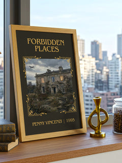 Forbidden Places Classic Book Art Print by Penny Vincenzi – framed print on a city-view windowsill
