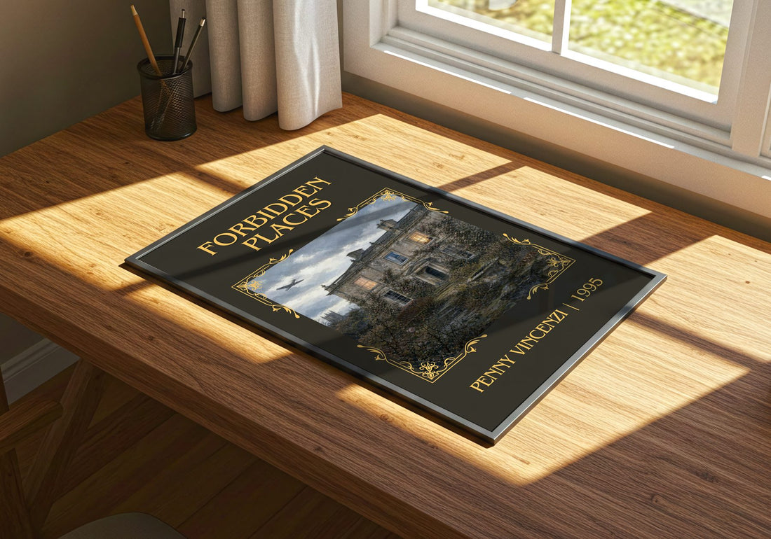 Forbidden Places Classic Book Art Print by Penny Vincenzi – print on a sunlit desk