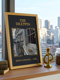 The Dilemma Classic Book Art Print by Penny Vincenzi – framed print on a city-view windowsill