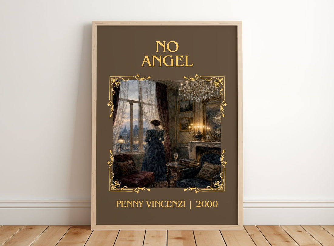No Angel Classic Book Art Print by Penny Vincenzi – framed print leaning on a wooden floor