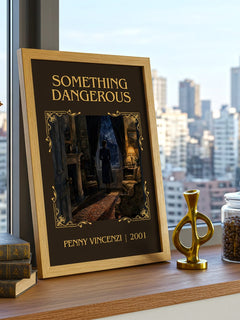 Something Dangerous Classic Book Art Print by Penny Vincenzi – framed print on a city-view windowsill