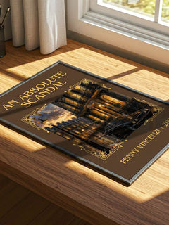 An Absolute Scandal Classic Book Art Print by Penny Vincenzi – print on a sunlit desk