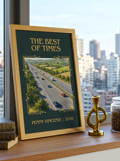 The Best of Times Classic Book Art Print by Penny Vincenzi – framed print on a city-view windowsill