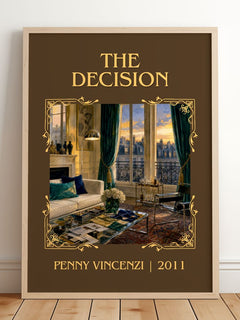 The Decision Classic Book Art Print by Penny Vincenzi – framed print leaning on a wooden floor