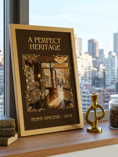 A Perfect Heritage Classic Book Art Print by Penny Vincenzi – framed print on a city-view windowsill