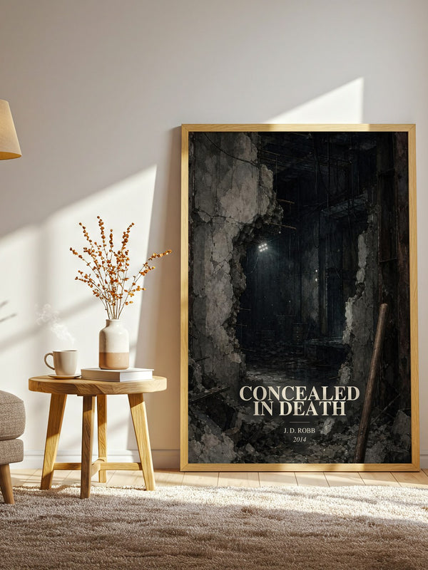 Concealed In Death watercolour print in frame leaning in hallway – mystery wall art