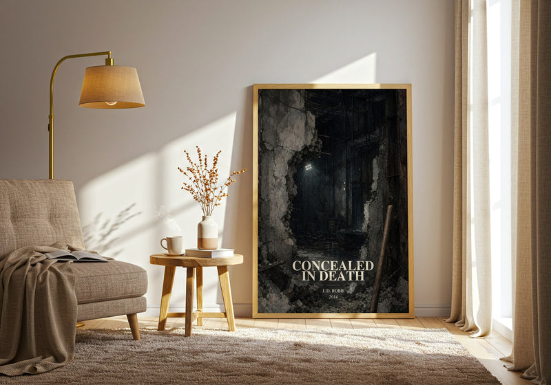 Concealed In Death watercolour print in frame leaning in hallway – mystery wall art
