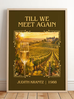 Till We Meet Again Classic Book Art Print by Judith Krantz – framed print leaning on a wooden floor