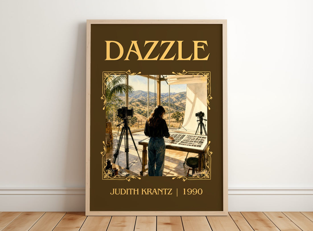 Dazzle Classic Book Art Print by Judith Krantz – framed print leaning on a wooden floor