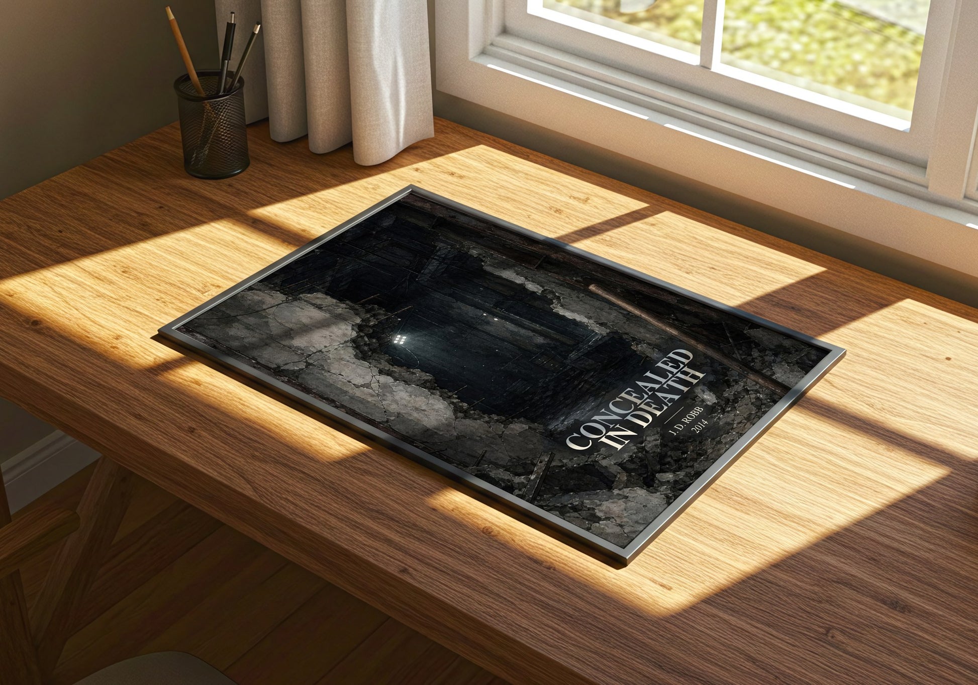 Concealed In Death watercolour book poster framed on wall – mystery wall art