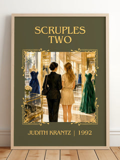 Scruples Two Classic Book Art Print by Judith Krantz – framed print leaning on a wooden floor