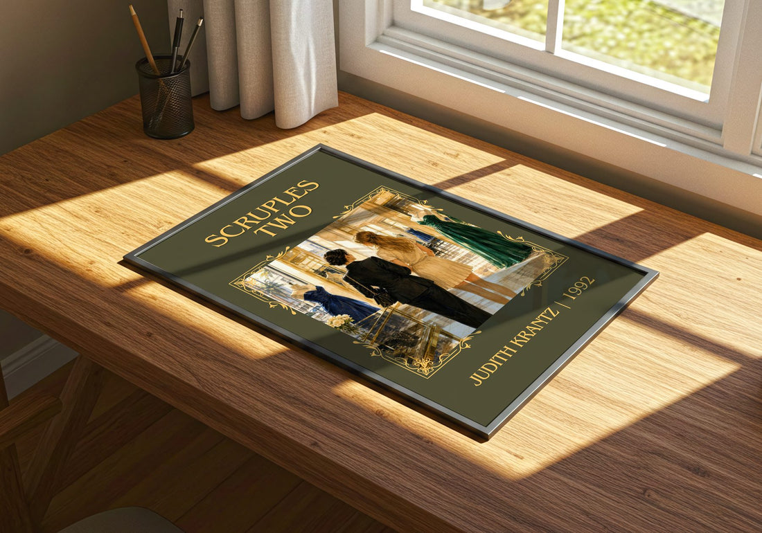 Scruples Two Classic Book Art Print by Judith Krantz – print on a sunlit desk