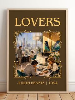 Lovers Classic Book Art Print by Judith Krantz – framed print leaning on a wooden floor