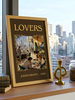 Lovers Classic Book Art Print by Judith Krantz – framed print on a city-view windowsill