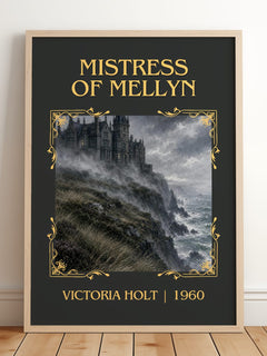 Mistress of Mellyn Classic Book Art Print by Victoria Holt – framed print leaning on a wooden floor