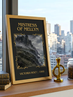 Mistress of Mellyn Classic Book Art Print by Victoria Holt – framed print on a city-view windowsill