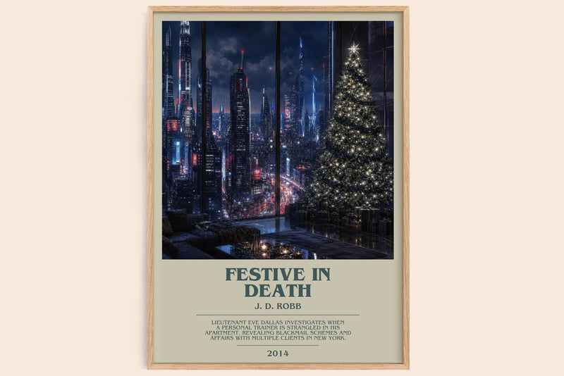 Festive In Death bookish book poster by J. D. Robb – framed literary art print