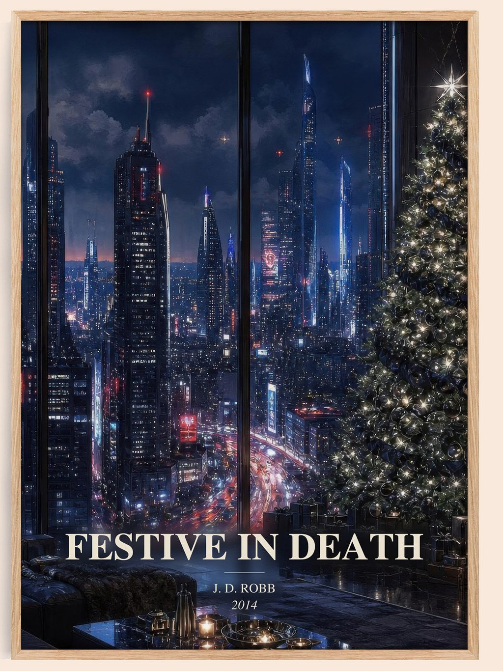Festive In Death watercolour book poster by J. D. Robb – framed literary art print