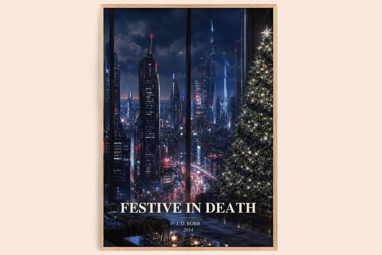 Festive In Death watercolour book poster by J. D. Robb – framed literary art print