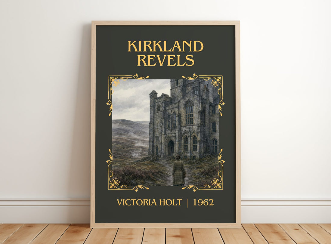 Kirkland Revels Classic Book Art Print by Victoria Holt – framed print leaning on a wooden floor