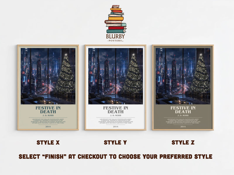 Festive In Death bookish print in frame leaning in hallway – mystery wall art