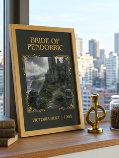 Bride of Pendorric Classic Book Art Print by Victoria Holt – framed print on a city-view windowsill