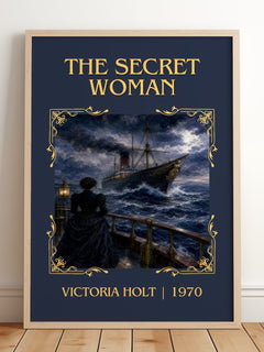 The Secret Woman Classic Book Art Print by Victoria Holt – framed print leaning on a wooden floor