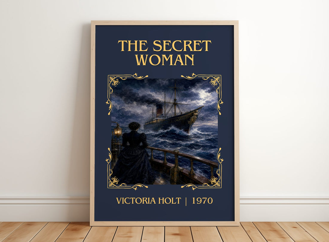 The Secret Woman Classic Book Art Print by Victoria Holt – framed print leaning on a wooden floor