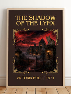 The Shadow of the Lynx Classic Book Art Print by Victoria Holt – framed print leaning on a wooden floor