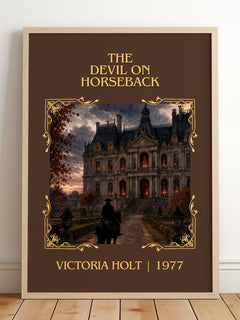 The Devil on Horseback Classic Book Art Print by Victoria Holt – framed print leaning on a wooden floor